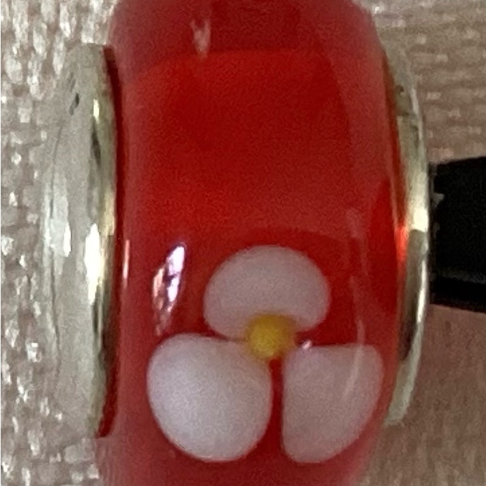 LF Red and White Floral Glass Ring